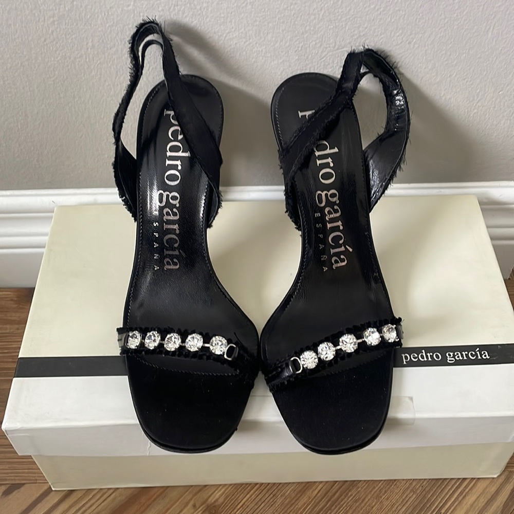 Pedro Garcia Evening shoe- black satin with Rhinestone detail